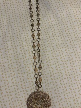 Gold-Tone Filigree Medallion Necklace - Elegant Pendant Chain